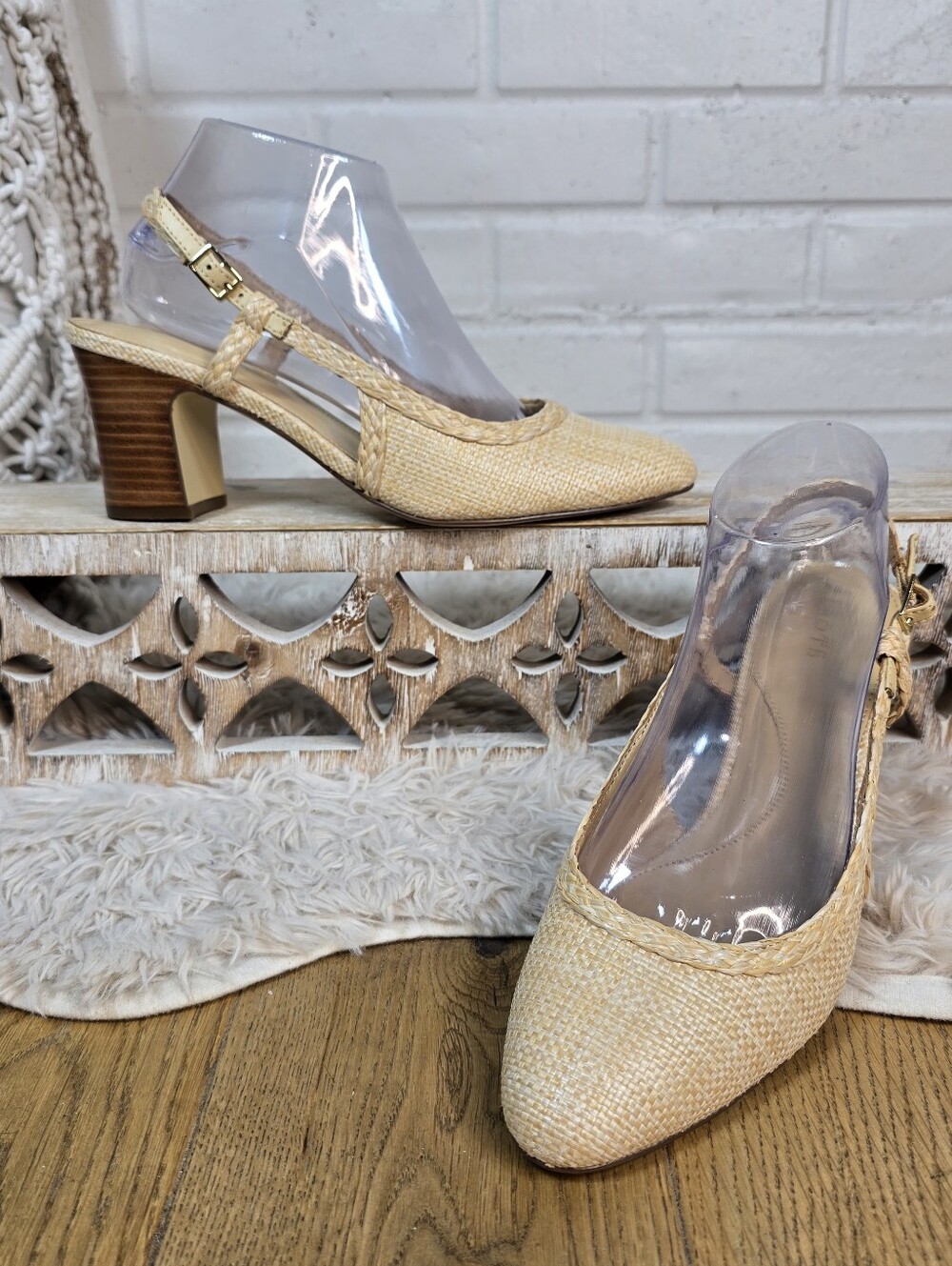 Talbots Woven Slingback Block Heel Pumps in Natural Size 8.5